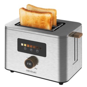 Cecotec TouchandToast Double Tostadora de Doble Ranura Ancha - 950W - Control Tactil y Pantalla a Color - Autocentrado - 7 Niveles de Tostado - Apagado y Pop-Up Automatico - Acero Inoxidable