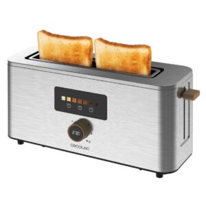 Cecotec TouchandToast Extra Tostadora de Ranura Larga - 1000W - Control Tactil y Pantalla a Color - Ranura Ancha - Acero Inoxidable - Autocentrado - 7 Niveles de Tostado - Apagado y Pop-Up Automatico