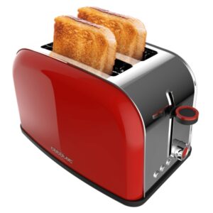 Cecotec Toastin' Time 850 Tostadora de Doble Ranura - Potencia de 850W - Ranura Ancha hasta 3.8cm - Acero Inoxidable - Apagado Automatico - Sistema de Autocentrado - 7 Niveles de Tostado - Color Rojo