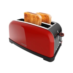 Cecotec Toastin' Time 1500 Tostadora de Doble Ranura Larga - 1500W - Ranura Ancha hasta 3.8cm - Acero Inoxidable - Apagado Automatico - Sistema de Autocentrado - 7 Niveles de Tostado - Color Rojo