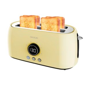 Cecotec ClassicToast 15000 Tostadora de Doble Ranura Larga - 1500W - Capacidad para 4 Rebanadas - Ranura Ancha - 3 Funciones - Extra Elevacion - Autocentrado - Bandeja Recogemigas - Color Amarillo Pastel