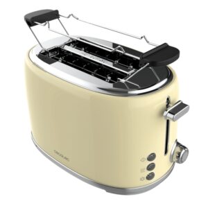 Cecotec Toast and Taste 1000 Retro Double Tostadora de Doble Ranura - 980W - Ranura Ancha - Acero Inoxidable - Autocentrado - Bandeja Recogemigas Extraible - Color Beige