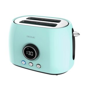 Cecotec ClassicToast 8000 Tostadora de Doble Ranura - 800W - Pantalla Digital - Ranura Ancha - 3 Funciones - Calienta Panecillos - 6 Niveles - Extra Elevacion - Autocentrado - Color Azul Claro