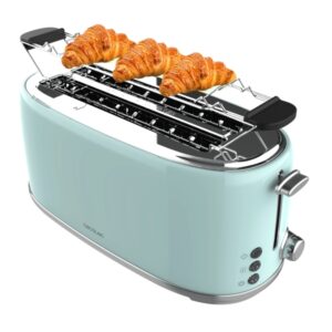 Cecotec Toast and Taste 1600 Retro Double Tostadora de Doble Ranura Larga - 1630W - Capacidad para 4 Rebanadas - Ranura Ancha - Acero Inoxidable - Bandeja Recogemigas - Color Azul Claro