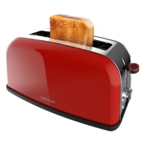 Cecotec Toastin' Time 850 Tostadora de Ranura Larga - 850W - Ranura Ancha - Acero Inoxidable - Apagado y Pop-Up Automatico - Autocentrado - 7 Niveles de Tostado - Color Rojo