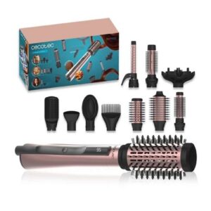 Cecotec CeramicCare 10in1 AirBrush Cepillo de Aire Multifuncion - 1200W - Revestimiento Ceramico - Tecnologia Ionica - Pantalla Digital - 10 Accesorios Intercambiables - Color Negro y Rosa