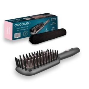 Cecotec Bamba InstantCare 400 Travel Brush Cepillo Alisador - Calentamiento en 90 Segundos - Temperatura Maxima 190º - Indicadores LED - Portatil - Cable 360º Giratorio - Bolsa de Viaje - Color Negro