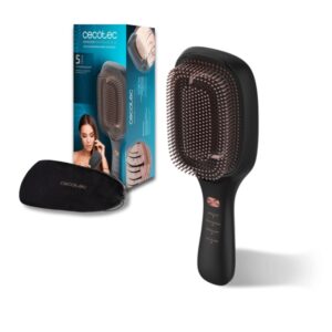 Cecotec HairCare Revitalize Cepillo Reparador de Cabello - Masaje Vibratorio - Emision de Iones Negativos - Microcorrientes EMS - Luz LED - Curvo con Dientes Anchos - Laser LLLT- Color Negro