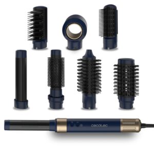 Cecotec Bamba CeramicCare AirGlam Rizador - Potencia de 1400W - Ergonomico y Seguro - Calentamiento Rapido - Temperatura Ajustable - Funcion de Apagado Automatico - Color Azul Marino