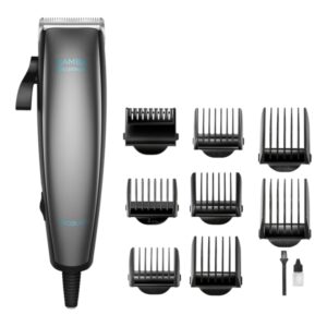 Cecotec Bamba PrecisionCare Power Blade Titanium Cortapelos con Cable - Cuchillas de Titanio - Uso en Seco y Humedo - 9 Peines Guia - Palanca de Ajuste Regulable - Lubricante - Color Gris