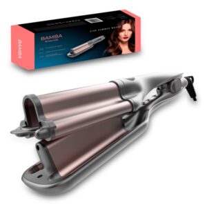 Cecotec Bamba RitualCare 2100 Summer Waves Plancha de Pelo para Ondas - Pantalla LCD - Temperatura Regulable - Tecnologia Ionica - Apagado Automatico - Cable 360º - Bolsa de Viaje - Color Gris