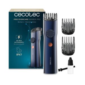 Cecotec PrecisionCare Barber Pro Recortadora para Barba Inalambrica - Autonomia 90min - Cuchillas de Acero Inoxidable - Peines Ajustables - Rueda de Ajuste - IPX7 - Pantalla LED - Color Azul Marino