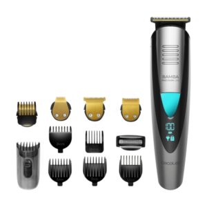 Cecotec Bamba PrecisionCare Pro Afeitadora Recortadora 5 en 1 - IPX7 - Cuchillas Titanio - Bateria 500mAh - Uso Inalambrico y con Cable - Pantalla Digital - Peines Ajustables - Color Gris