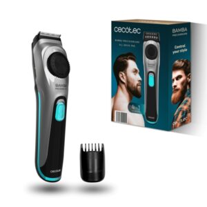 Cecotec Bamba PrecisionCare AllDrive Pro Recortadora para Barba - Cuchillas de Titanio - Uso Inalambrico y con Cable - Autonomia 75min - Cuchillas Extraibles - Ergonomico - Color Gris