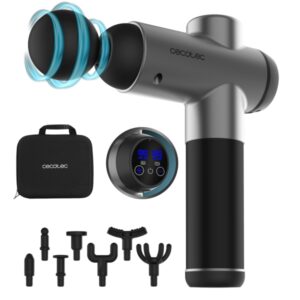 Cecotec SkinCare Massage Full Recovery Pistola de Masaje - LCD - Intensidad Ajustable - Relaja Musculos y Mejora Circulacion - 8 Cabezales Intercambiables - 2h de Autonomia - Color Negro y Gris