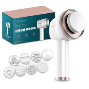 Cecotec Bamba SkinCare Push Up Masajeador Corporal Anticelulitico - 8 Cabezales Intercambiables - Malla Protectora - 5 Modos - Autonomia 1.5h - Autoapagado - Ergonomico - Color Blanco