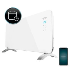 Cecotec Ready Warm 6750 Crystal Connection Convector de Cristal Templado - 2000W - Cobertura hasta 20m2 - Control Wi-Fi con App - LED Tactil - 2 Niveles de Potencia - IP24 - 92x7x43cm - Color Blanco