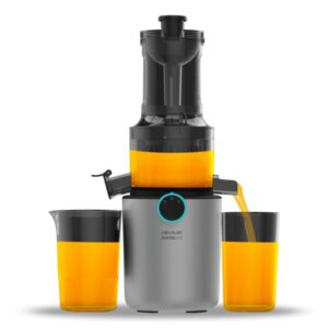 Cecotec JuiceandLive 1500 Slim Licuadora - 150W - Prensado Lento - Filtros de Acero Inoxidable - Regulador de Pulpa - Silencioso - Doble Salida de Zumo - Libre de BPA - Acero con Acabados en Negro
