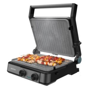 Cecotec Rock'nGrill 2200 Dual Parrilla Electrica - 2200W - Apertura 180º - Placas Antiadherentes Desmontables - Placas Reversibles - Control de Temperatura Regulable - Color Negro