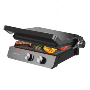 Cecotec Rock'nGrill Blaze Neon Parrilla Electrica - 2200W - Antiadherente - Apertura 180º - Luz Indicadora de Temperatura - Placas Desmontables - Temperatura Regulable - 29x23cm - Color Negro