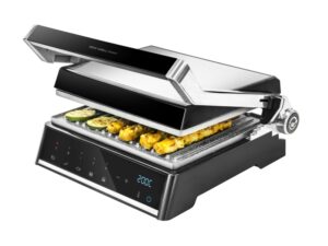Cecotec Rock’nGrill Smart Parrilla Electrica - 2000W - Sistema Autocook - Revestimiento Antiadherente - Apertura 180º - Placas Desmontables - Rango de 150 a 230°C - 28.5x22.5cm - Acero Inoxidable