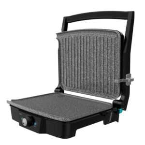Cecotec Rock’nGrill 2000 Stone Ceramic MixandGrill Parrilla Electrica - 2000W - Antiadherente - Grill y Plancha - Apertura 180º - Bandejas Recogegrasas - Libre de PTFE y PFOA - Color Negro
