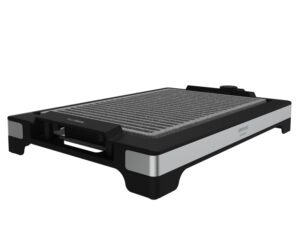 Cecotec Tasty and Grill 2000 Inox LineStone Plancha Electrica - 2000W - Acabados en Acero Inoxidable - Antiadherente - Termostato - Apto Lavavajillas - Bandeja Recogegrasas - 37.5x24.5cm - Color Negro