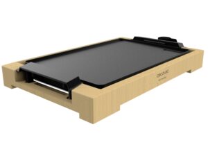Cecotec Tasty and Grill 2000 Bamboo Plancha Electrica - 2000W - Estructura de Bambu - Antiadherente - Termostato Regulable - Apta para Lavavajillas - Incluye Espatula - 37.5x24.5cm - Color Madera Claro