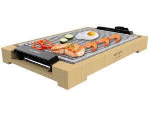 Cecotec Tasty and Grill 2000 Bamboo LineStone Plancha Electrica - 2000W - Antiadherente - Estructura Bambu - Termostato Regulable - Apta para Lavavajillas - Espatula - 37.5x24.5cm - Color Madera Claro