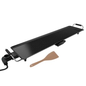 Cecotec Tasty and Grill 3000 RockWater XXL Plancha Electrica - Potencia de 2400W - Revestimiento Antiadherente - Termostato Regulable - Incluye Bandeja y Espatula - 90x22cm - Color Negro