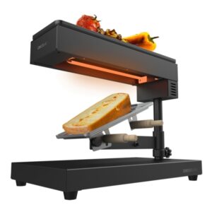Cecotec Cheese and Grill 6000 Pro Raclette con Funcion Grill - 600W - Acero Inoxidable Duradero - Espatulas de Madera - Termostato - Parrilla Antiadherente - Mango Reclinable - Compacto - Color Negro