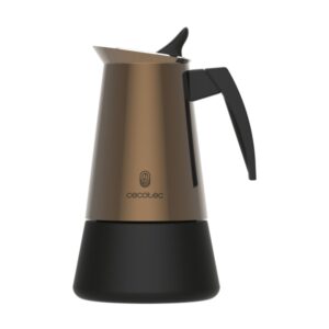 Cecotec Piccolina 600 Cafetera Italiana para 6 Tazas - Acero Inoxidable - Apta para Placas Electricas, Vitro y Gas - Piezas Desmontables - Valvula de Seguridad - Color Marron Metalizado