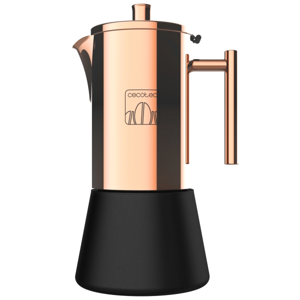 Cecotec Moking 600 Cafetera Italiana para 6 Tazas - Acero Inoxidable - Apta para Gas, Electrica y Vitro - Junta de Silicona - Mango Ergonomico - Valvula de Seguridad - Color Cobre