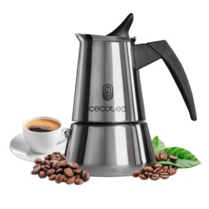 Cecotec Piccolina 900 Cafetera Italiana para 9 Tazas - Acero Inoxidable - Compatible con Induccion y Gas - Facil Limpieza y Desmontaje - Mango Ergonomico y Resistente - Valvula de Seguridad