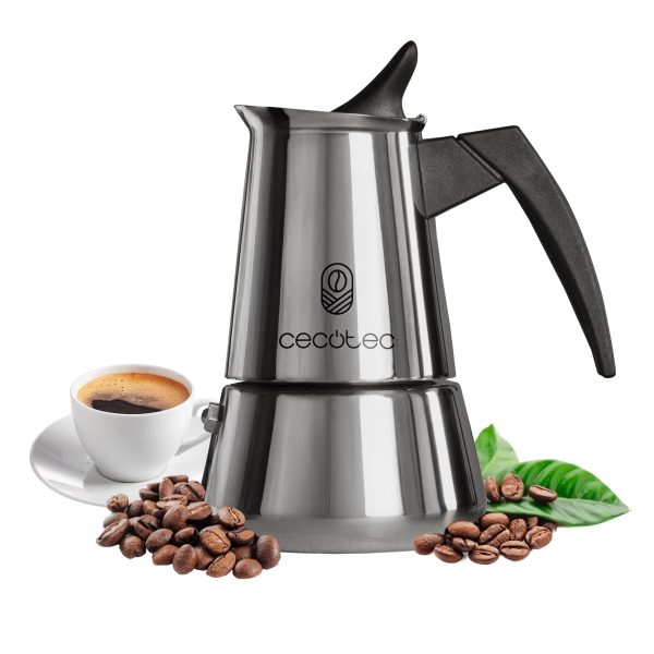 Cecotec Piccolina 900 Cafetera Italiana para 9 Tazas - Acero Inoxidable - Compatible con Induccion y Gas - Facil Limpieza y Desmontaje - Mango Ergonomico y Resistente - Valvula de Seguridad