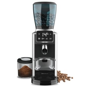 Cecotec SteelMill Touch Molinillo Electrico de Cafe - Potencia de 150W - Acero Inoxidable - Panel Tactil - 30 Niveles de Molienda - Sistema de Muelas Conicas - Capacidad de 300 G