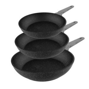 Cecotec Polka Exclusive Wood and Rock Pack de 3 Sartenes de Aluminio de 18, 22 y 26cm - Mango de Baquelita - Teflon Antiadherente - Libre de PFOA - Apto Lavavajillas - Compatible con Induccion - Color Negro