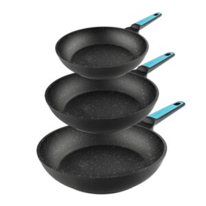Cecotec Polka Platinum Thunder Pack de 3 Sartenes de 20, 24 y 28cm - Aluminio Forjado - Revestimiento Teflon sin PFOA - Apto Lavavajillas - Compatible con Induccion - Fondo de 6 Capas - Color Negro y Azul