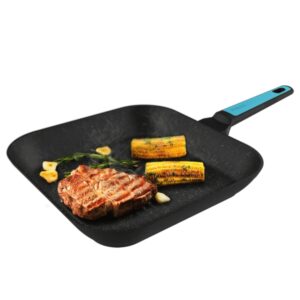 Cecotec Polka Platinum Grill Thunder Sarten Cuadrada de 28cm - Aluminio Forjado - Teflon Antiadherente - Libre de PFOA - Compatible con Induccion - 6 Capas de Resistencia - Color Negro y Azul