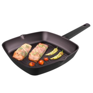 Cecotec Polka Experience Grill Titan Sarten Cuadrada de 28cm - Aluminio Fundido - Teflon Antiadherente - Compatible con Induccion - Fondo Indeformable 6 Capas - Apto para Lavavajillas - Color Granate