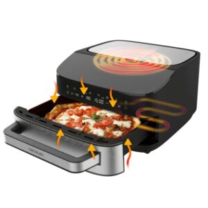 Cecotec PizzaandFry 7000 Horno Electrico para Pizzas hasta 33cm - 1350W - Calentamiento Rapido y Uniforme - Pantalla Tactil Digital - 8 Programas - Rango de 40 a 230°C - Piedra - Color Negro