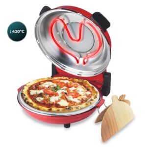 Cecotec Fun Pizza and Co Mamma Mia Vista Horno Electrico para Pizzas - 1200W - Temperatura hasta 420°C - Indicador Luminoso - Ventana de Visualizacion - Asa de Tacto Frio - Temporizador - Color Rojo