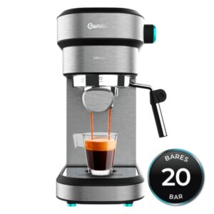 Cecotec Cafelizzia 890 Gray Cafetera Expresso - 1350W - 20Bar - Vaporizador Orientable - Deposito Agua 1.2L Extraible - Doble Salida de Cafe - Sistema de Ahorro Energetico - Acero Inoxidable