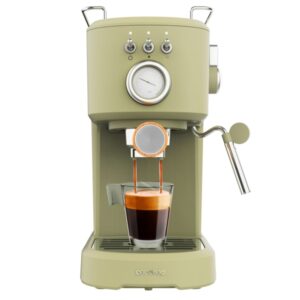 Cecotec Power Espresso 20 Retro Green Cafetera Expresso - 1100W - 20Bar - Vaporizador Orientable - Doble Salida de Cafe - Deposito 1.25L Extraible - Calienta Tazas - Manometro de Presion - Color Menta