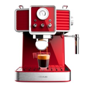 Cecotec Power Espresso 20 Tradizionale Light Red Cafetera Expresso - 1350W - 20Bar - Vaporizador Orientable - Capacidad 1.5L - Estilo Vintage - Cucharilla - Acero Inoxidable - Color Rojo