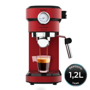 Cecotec Cafelizzia 790 Shiny Pro Cafetera Expresso - 1350W - 20Bar - Deposito 1.2L Extraible - Vaporizador Orientable - Calentamiento Rapido y Homogeneo - Doble Salida de Cafe - Color Rojo