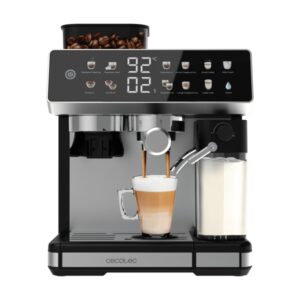 Cecotec Power Espresso 20 Barista Grind and Latte Cafetera Expresso - 1350W - Molinillo Conico Ajustable - Deposito Leche 500ml - Pantalla Tactil - 20Bar - Deposito Agua 2.6L - Autolimpieza - Color Negro