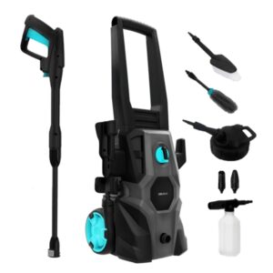 Cecotec HydroBoost 1600 Car and Garden Hidrolimpiadora - 1400W - Presion 135bar - Caudal 468l/h - Botella de Jabon - Bomba de Aluminio - Facil Transporte - Accesorios Surtidos - Color Negro y Azul