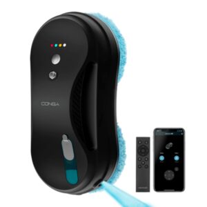 Cecotec Conga Windroid 890 SprayWater Smart Connected T Robot Limpiacristales 3 en 1 - Navegacion Inteligente - Pulveriza Liquido Automaticamente - Incluye 12 Mopas - 4 Modos de Limpieza - Color Negro