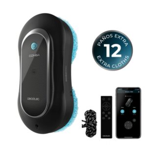 Cecotec Conga Windroid 1090 Double Spray Connected Robot Limpiacristales - Limpieza 3 en 1 - Control Via App y Mando - 8 Modos - Incluye 12 Mopas - Sistema Anticaidas - Multisuperficie - Color Negro